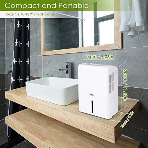 amzdeal Deshumidificador - Deshumidificador Eléctrico Compacto y Silencioso 1500mL, Humedad Ajustable y Bajo Consumo, con Auto-Apagado, Trabajo 500mL/24h, para Armarios Baño Cocina
