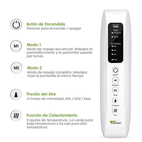 amzdeal Masajeador de Piernas con Compresión de Aire, Masajeador de Pantorrillas de Circulación con Función de Calentamiento, Adecuado para Piernas, Brazos, Pies, en Hogar y Oficina