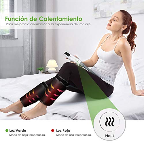 amzdeal Masajeador de Piernas con Compresión de Aire, Masajeador de Pantorrillas de Circulación con Función de Calentamiento, Adecuado para Piernas, Brazos, Pies, en Hogar y Oficina