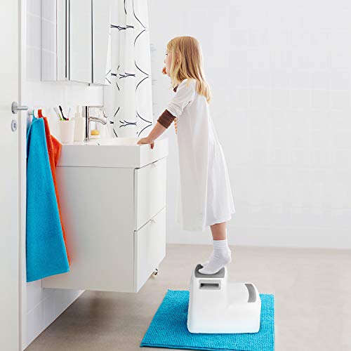 Amzdeal Taburete con doble escalón para niños, Taburetes en dos etapas para niños con revestimiento antideslizante, usar en la cama y baño, Blanco y Gris