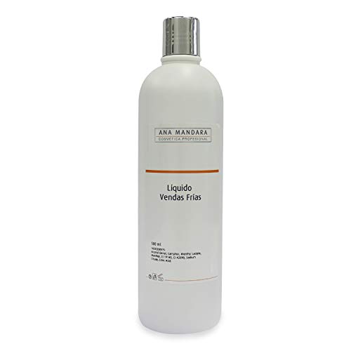 ANA MANDARA - PACK AHORRO DE LÍQUIDO PARA TRATAMIENTO DE VENDAS FRÍAS + 10 metros de VENDAS 15X10- EFECTO FRÍO - TRIPLE USO - Anticelulítico - Reafirmante y Relajante muscualar - 500 Ml