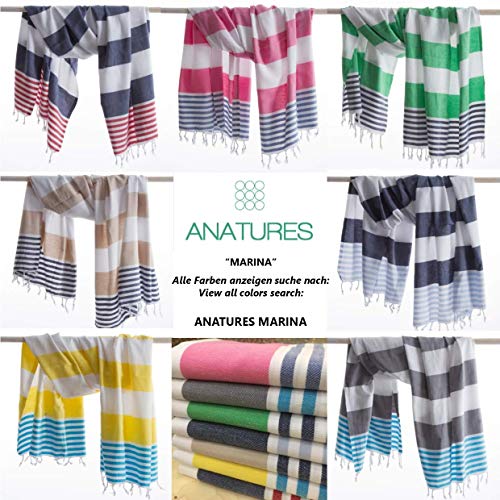 ANATURES Toallas De Playa - De Hammam 95x185cm Marina | Prelavado - Oeko-Tex® - Algodón Orgánico Peinado - Toalla De Baño - Fouta para Sauna en Muchos Colores Pareo XXL (Azúl Marino/Azúl Claro)