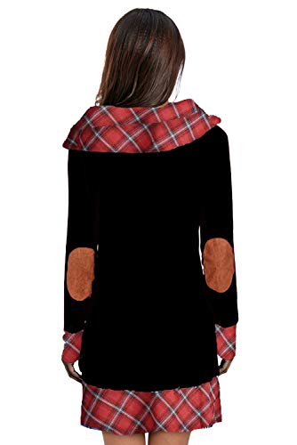 Ancapelion Mini Vestido de Manga Larga para Mujer a Cuadros de Punto de Cuello Alto Suéter de una línea de otoño Vestidos Sueltos de suéter para el otoño de Invierno (Negro, M(EU 36-38))