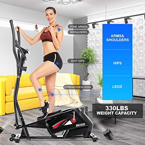 Ancheer Bicicleta Elíptica de Fitness Elíptica para Casa 10 Niveles de Resistencia/Medición de Pulso/Inercia Controlado Magnéticamente/App Conectable Carga máxima: 180 kg