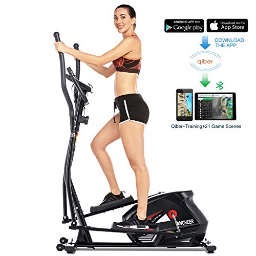 Ancheer Bicicleta Elíptica de Fitness Elíptica para Casa 10 Niveles de Resistencia/Medición de Pulso/Inercia Controlado Magnéticamente/App Conectable Carga máxima: 180 kg