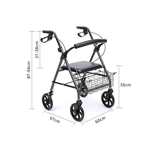Andador for personas mayores y discapacitados Modelo Colon Frenos plegables en las manijas ajustables altura de la cesta y el asiento Walker andaderas para ancianos ruedas RVTYR