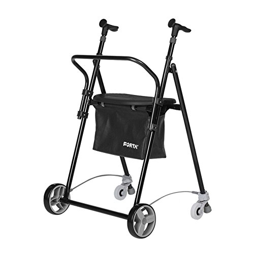 Andador para Ancianos, de acero plegable, con Frenos traseros, con Cesta Asiento y Respaldo, color negro