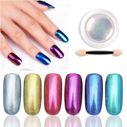 ANDERK 12 cajas Shell Polvo de Perlas Espejo Efecto Cromo Uñas de Sirena, polvo Brillo y Decoración de uñas con 12pcs Palillo de la Esponja