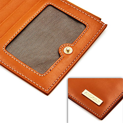 ANDOILT - Cartera de piel auténtica para mujer con bloqueo RFID y cierre para tarjetas de crédito - Marrón - Talla única