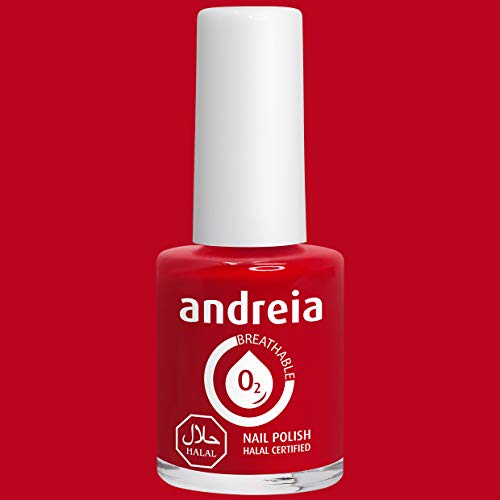 Andreia Halal Esmalte de Uñas Transpirable - Permeable Al Agua - Color B6 Roja - Sombras de Rosa | 10,5 ml