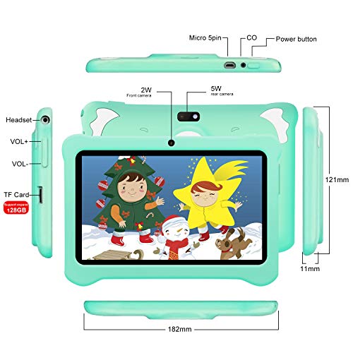 Android 10.0 Tablet para Niños, 7 Pulgadas IPS Pantalla 3GB RAM y 32GB ROM y 128GB Expansión Tableta PC Infantil WiFi Bluetooth 5MP Entertainment Education(Google Play) (Verde)