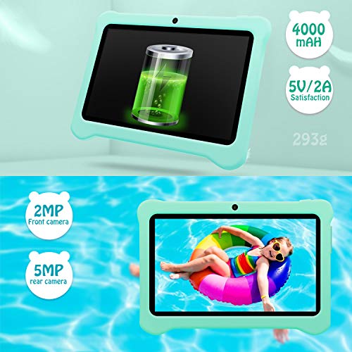 Android 10.0 Tablet para Niños, 7 Pulgadas IPS Pantalla 3GB RAM y 32GB ROM y 128GB Expansión Tableta PC Infantil WiFi Bluetooth 5MP Entertainment Education(Google Play) (Verde)