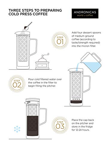 Andronicas Cafetera de vidrio Cold Brew Cafetera - Vidrio de doble pared con café gratis - 800 ml Tetera Helada