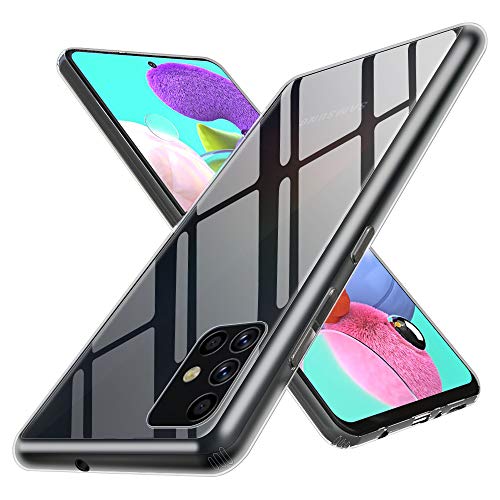 ANEWSIR Funda para Samsung Galaxy a51, Cristal Templado Funda,con Marco de Silicona Suave de TPU,Cristal Templado de Resistente a Arañazos 9H Dureza Cristal Vidrio Contraportada-Transparente