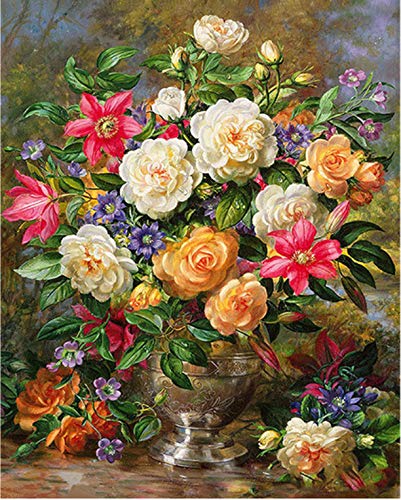 Anfwy Camelia Flores DIY Pintura por Número Arte Moderno de la Pared Pintura de la Lona Pintura Acrílica por Números para Decoraciones Caseras 40 CMx50 CM sin Marco