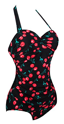 Angerella Traje de baño Monokinis Vintage 92s Pin Up Halter una Pieza Cereza
