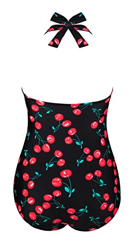Angerella Traje de baño Monokinis Vintage 92s Pin Up Halter una Pieza Cereza