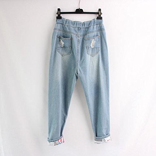 Anguang Mujer Boyfriend Vaqueros Ajuste Suelto Pantalones Jeans Haremjeans con Cordón Ligero Azul XL
