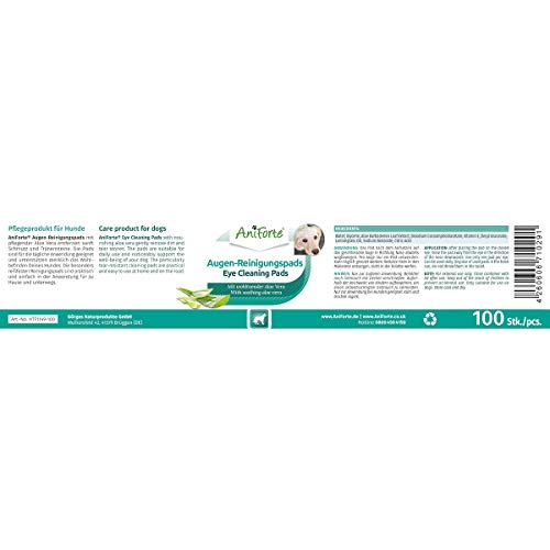 AniForte Almohadillas de Limpieza de Ojos 100 Uds para Perros - toallitas limpiadoras para el Cuidado de los Ojos, Limpieza Suave de los Ojos, Elimina la Piedra lagrimal y los residuos de Saliva