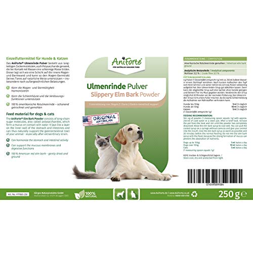AniForte Polvo de Corteza de Olmo Rojo 250g Producto Natural para Perros y Gatos. Ayuda al Equilibrio de la Flora Intestinal. Bienestar para el Sistema Gastrointestinal. Gran Aporte de Vitaminas.
