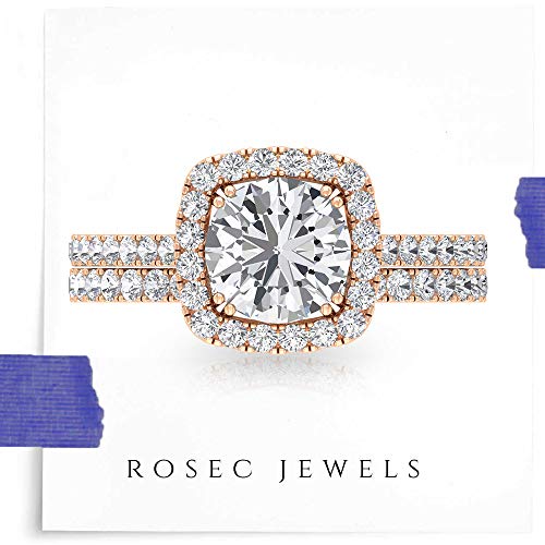 Anillo de compromiso con diseño de halo de Moissanite con certificado IDCL de 1,5 ct, gema de compromiso, GH-VS1 claridad de color Moissanite, 10K Oro rosa, Size:EU 70
