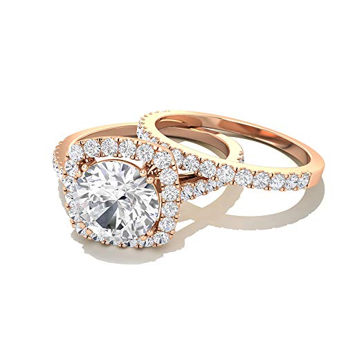 Anillo de compromiso con diseño de halo de Moissanite con certificado IDCL de 1,5 ct, gema de compromiso, GH-VS1 claridad de color Moissanite, 10K Oro rosa, Size:EU 70