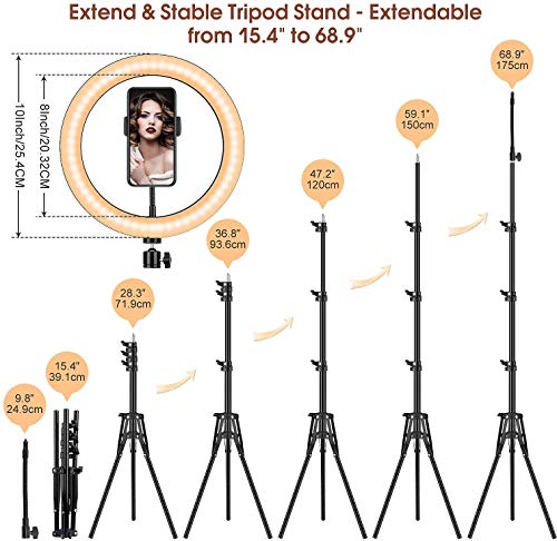 Anillo de Luz LED, 10" Ring Light Regulable con Trípode y Soporte Teléfono de Tubo Blando, Aro de Luz para Transmisión en Vivo, Fotografía, Selfie, Youtube, Grabación de Vídeo
