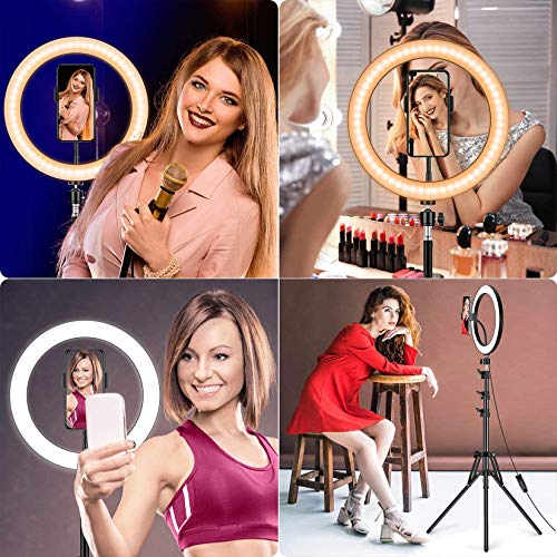 Anillo de Luz LED, 10" Ring Light Regulable con Trípode y Soporte Teléfono de Tubo Blando, Aro de Luz para Transmisión en Vivo, Fotografía, Selfie, Youtube, Grabación de Vídeo