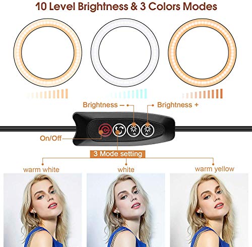 Anillo de Luz LED, 10" Ring Light Regulable con Trípode y Soporte Teléfono de Tubo Blando, Aro de Luz para Transmisión en Vivo, Fotografía, Selfie, Youtube, Grabación de Vídeo