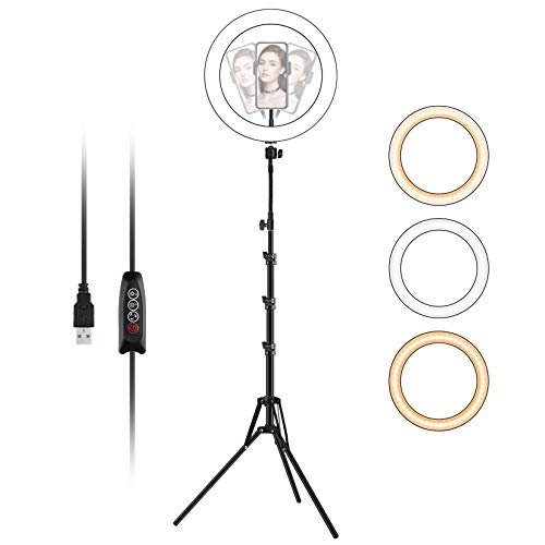 Anillo de Luz LED, 10" Ring Light Regulable con Trípode y Soporte Teléfono de Tubo Blando, Aro de Luz para Transmisión en Vivo, Fotografía, Selfie, Youtube, Grabación de Vídeo