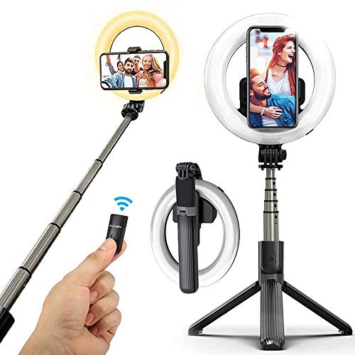 Anillo de Luz LED de 5'', Luz de Anillo Plegable trípode Estable 9 Colores Anillo de luz para movil Control Bluetooth Aros de luz para Selfie Video Maquillaje Youtube TikTok Live Streaming