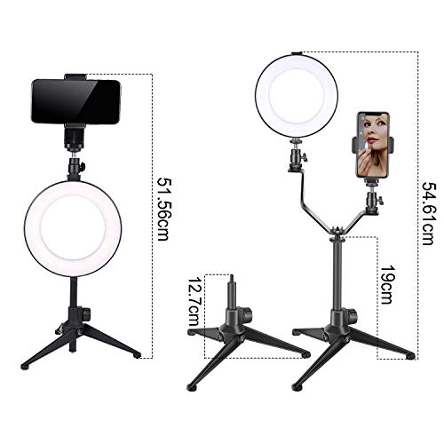Anillo de Luz LED, MACTREM Ring Light Regulable 6” para Fotografía Aro de Luz con Trípode y Soporte para Teléfono para Maquillaje, Movil, Selfie, Youtube, Transmisión en Vivo Grabación de vídeo Vlog