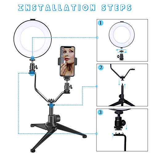 Anillo de Luz LED, MACTREM Ring Light Regulable 6” para Fotografía Aro de Luz con Trípode y Soporte para Teléfono para Maquillaje, Movil, Selfie, Youtube, Transmisión en Vivo Grabación de vídeo Vlog