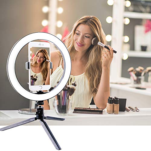 Anillo de luz LED Regulable de 6 Pulgadas con Trípode y Soporte para Teléfono Movil LED Selfie Light Ring para Maquillaje Fotografía, con 3 modos de luz y 11 Brillos para Tik Tok YouTube Video