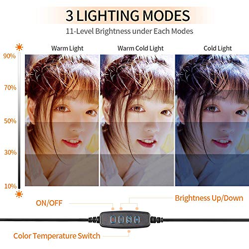 Anillo de luz LED Regulable de 6 Pulgadas con Trípode y Soporte para Teléfono Movil LED Selfie Light Ring para Maquillaje Fotografía, con 3 modos de luz y 11 Brillos para Tik Tok YouTube Video