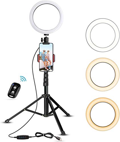 Anillo de Luz LED,Sucastle Selfie Luz Anillo,10"Anillo de Luz Trípode LED,Luz para Maquillaje 3Colores 10Brillos Regulables,Aro de Luz Trípode Fotografía con Control Remoto Bluetooth,para Youtube etc