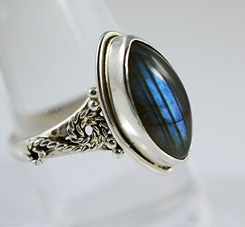 Anillo de plata labradorita, anillo de plata labradorita fuego azul, plata de ley 925, anillo de plata, joyería hecha a mano, tamaño 4 a 31 ES