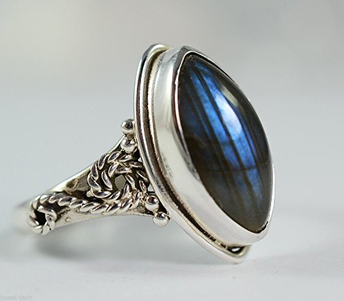 Anillo de plata labradorita, anillo de plata labradorita fuego azul, plata de ley 925, anillo de plata, joyería hecha a mano, tamaño 4 a 31 ES