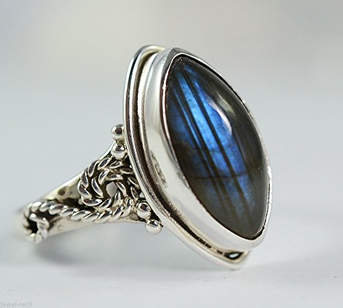 Anillo de plata labradorita, anillo de plata labradorita fuego azul, plata de ley 925, anillo de plata, joyería hecha a mano, tamaño 4 a 31 ES
