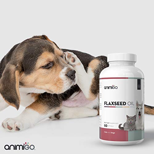Animigo Linaza en Cápsulas Antialergico para Gatos y Perros | Suplemento Natural con Omega 3, Vitaminas, Minerales y Nutrientes para Alergia | Fortalece y Protege el Pelo y la Piel | 60 Cápsulas Gel