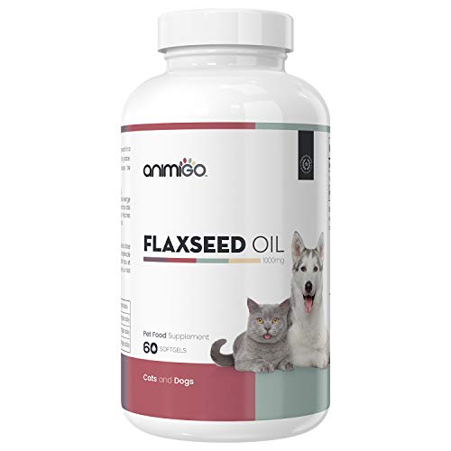 Animigo Linaza en Cápsulas Antialergico para Gatos y Perros | Suplemento Natural con Omega 3, Vitaminas, Minerales y Nutrientes para Alergia | Fortalece y Protege el Pelo y la Piel | 60 Cápsulas Gel