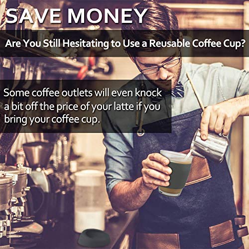 AniSqui Taza de café de Cristal Reutilizable (350ml, sin BPA, Tapa de Silicona ecológica)(Negro)