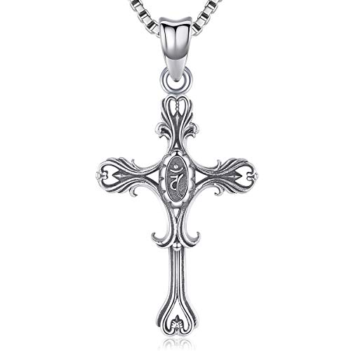 Aniu Collares Mujer Plata de Ley 925, Colgante Cruz Cristiana Estilo Oxidado, Regalos Originales para Mamá, Madre, Mi Novia, Pareja, Cumpleaños y Boda, Ven con una Caja Negra de Joyas, Cadena de 46cm