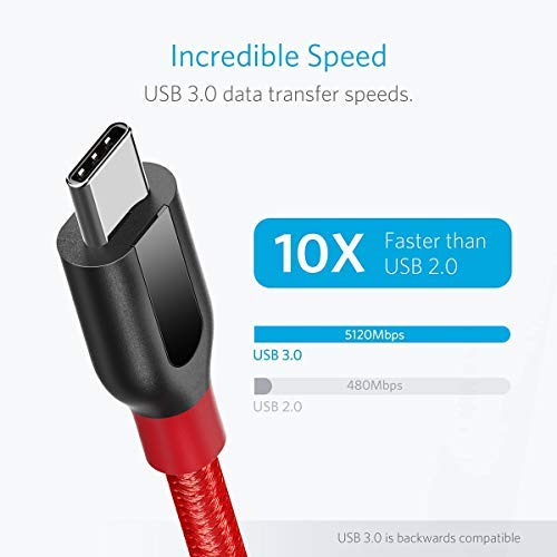 Anker Powerline+ Cable USB-C a USB 3.0 (0,9m), Alta Durabilidad, para Dispositivos USB Tipo C, incluidos Galaxy S8, S8 +, MacBook, conmutador Nintendo, Sony XZ, LG V20 G5 G6, HTC 10, Xiaomi 5 y más