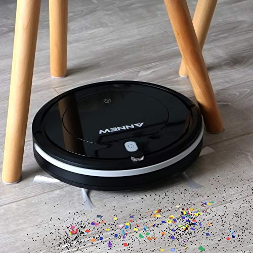 ANNEW Robot Aspirador con Control Remoto 3 Modos de Limpieza Anti-caídas Filtro HEPA Adecuado para el Pelo de Mascotas Alfombras Pisos Duros