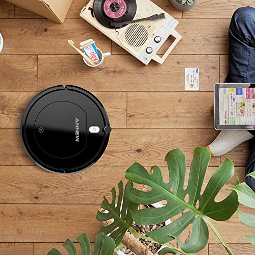 ANNEW Robot Aspirador con Control Remoto 3 Modos de Limpieza Anti-caídas Filtro HEPA Adecuado para el Pelo de Mascotas Alfombras Pisos Duros