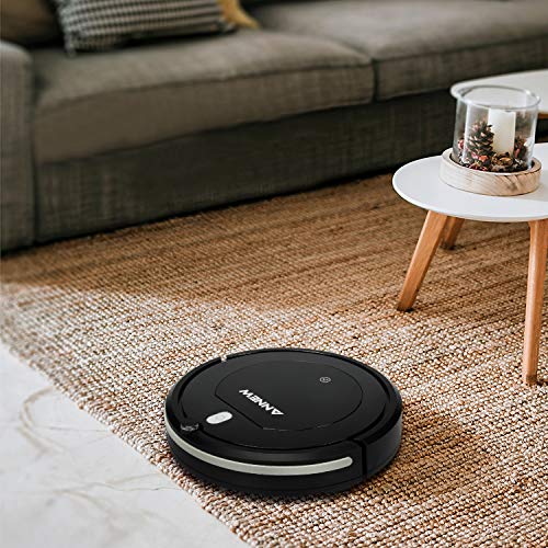 ANNEW Robot Aspirador con Control Remoto 3 Modos de Limpieza Anti-caídas Filtro HEPA Adecuado para el Pelo de Mascotas Alfombras Pisos Duros
