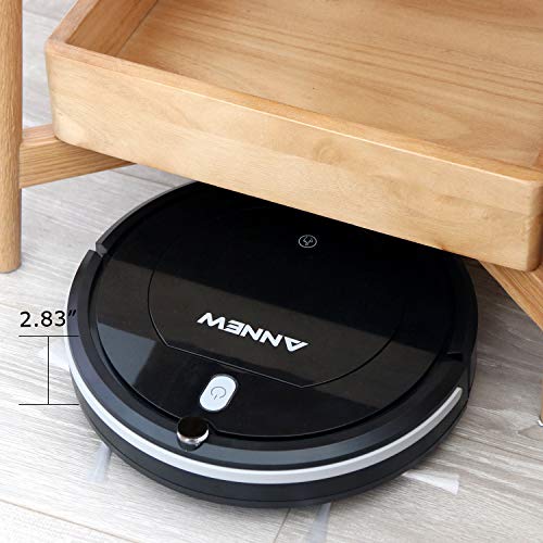 ANNEW Robot Aspirador con Control Remoto 3 Modos de Limpieza Anti-caídas Filtro HEPA Adecuado para el Pelo de Mascotas Alfombras Pisos Duros