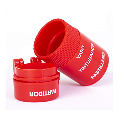 Annote Triturador de Pastillas - Pastillero diario Molinillo Manual - Cortador de Pastillas y Machacador de Pastillas - Pastillero Machacador mas Completo - Divisor de Comprimidos - Rojo