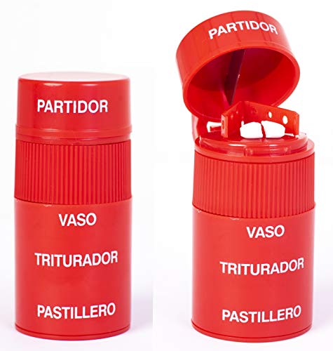 Annote Triturador de Pastillas - Pastillero diario Molinillo Manual - Cortador de Pastillas y Machacador de Pastillas - Pastillero Machacador mas Completo - Divisor de Comprimidos - Rojo
